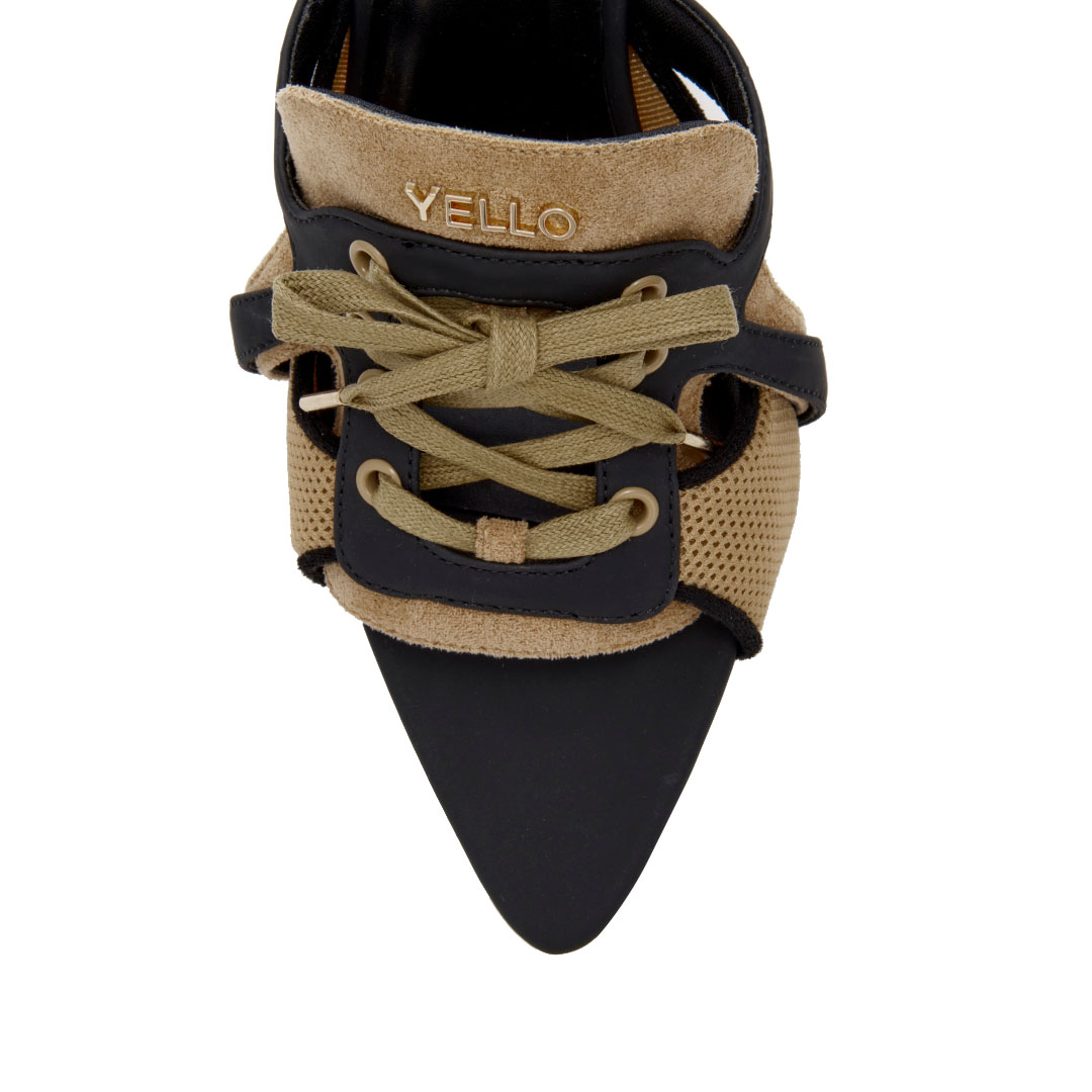 YELLO / BLACK VESPER DEFORMED WEDGE SANDALS