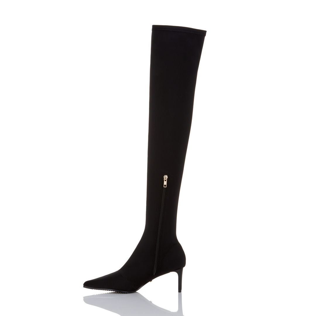 YELLO / TOKYO BLACK LOW HEEL LONG BOOTS