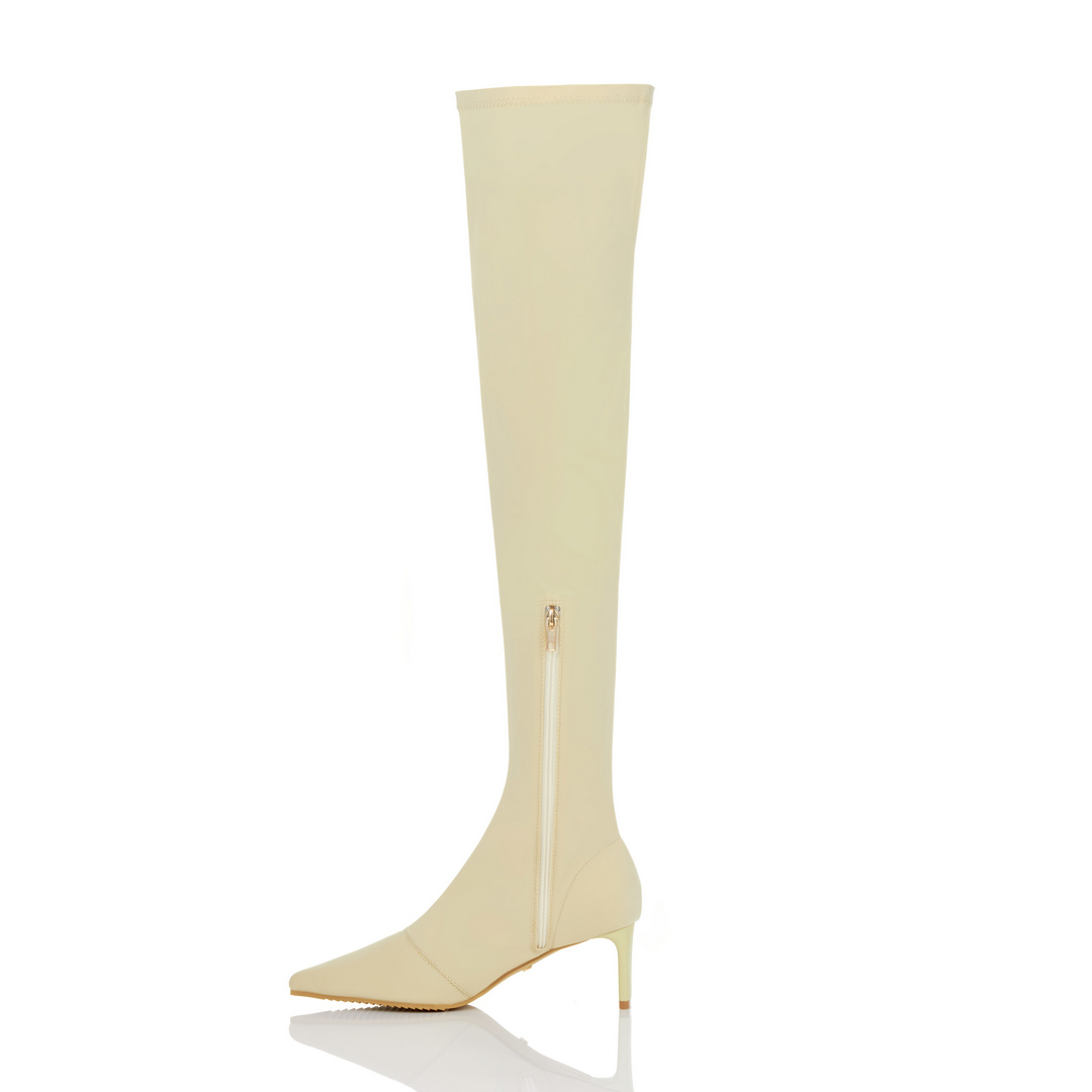 PALE LOW HEEL LONG BOOTS